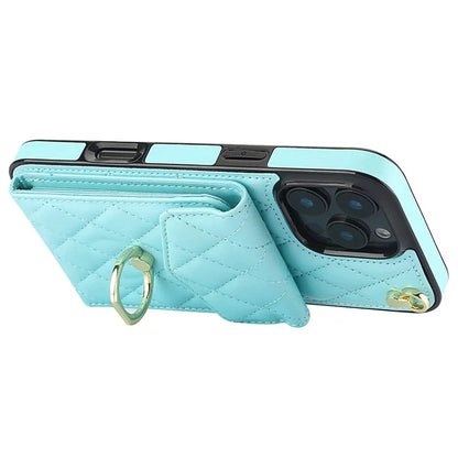 For iPhone 16 Pro Max Case Card Bag Leather+TPU Crossbody Phone Cover with Ring Kickstand