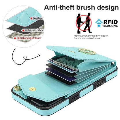 For iPhone 16 Pro Max Case Card Bag Leather+TPU Crossbody Phone Cover with Ring Kickstand