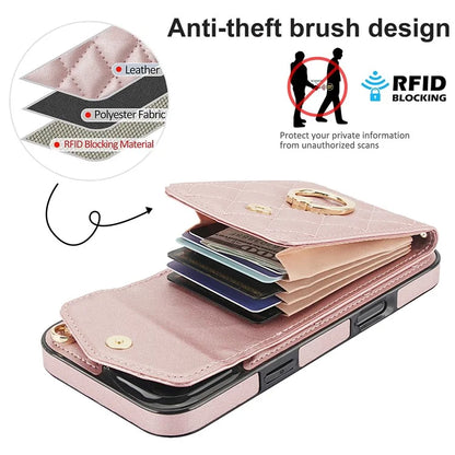 For iPhone 16 Pro Max Case Card Bag Leather+TPU Crossbody Phone Cover with Ring Kickstand