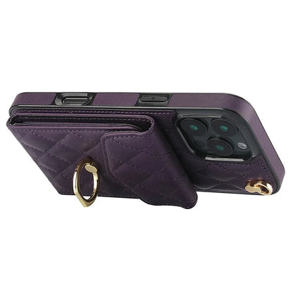For iPhone 16 Pro Max Case Card Bag Leather+TPU Crossbody Phone Cover with Ring Kickstand