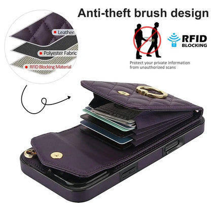 For iPhone 16 Pro Max Case Card Bag Leather+TPU Crossbody Phone Cover with Ring Kickstand