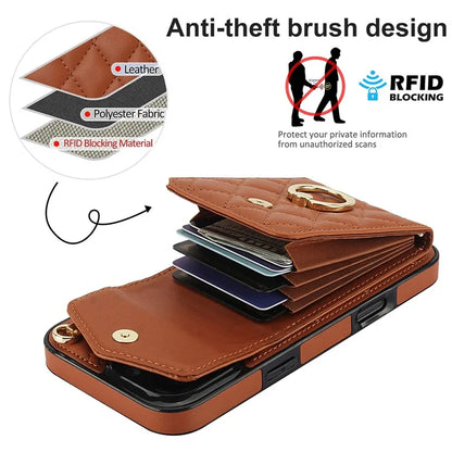 For iPhone 16 Pro Max Case Card Bag Leather+TPU Crossbody Phone Cover with Ring Kickstand