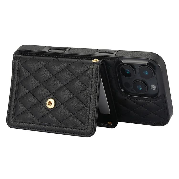 For iPhone 16 Pro Case Card Holders RFID Blocking PU Leather+TPU Phone Cover with Shoulder Strap