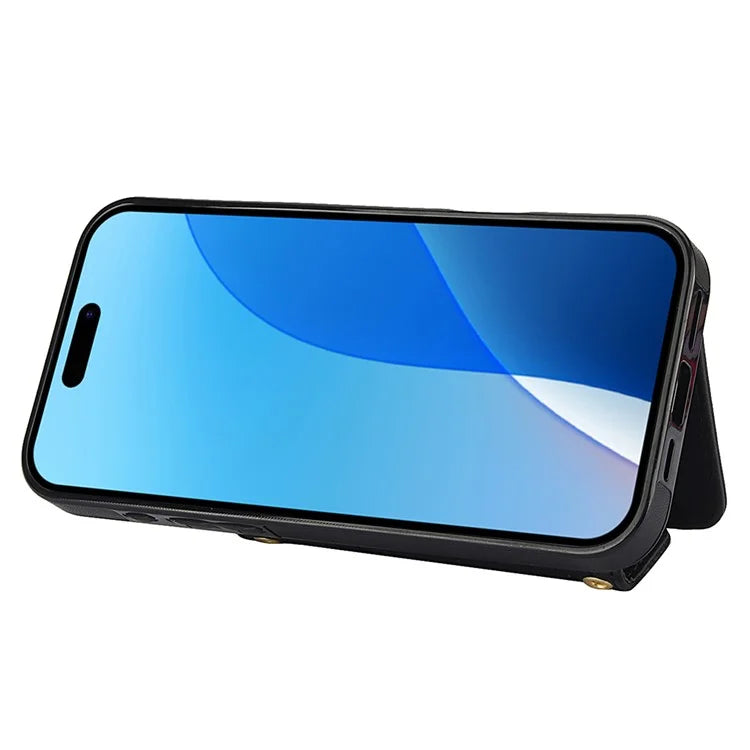 For iPhone 16 Pro Case Card Holders RFID Blocking PU Leather+TPU Phone Cover with Shoulder Strap