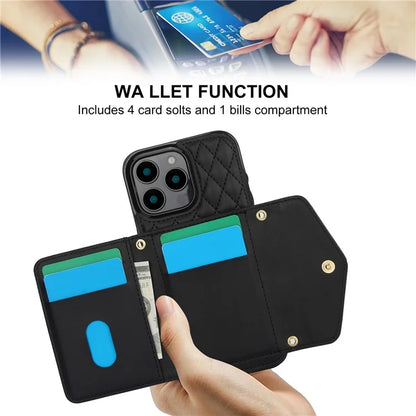 For iPhone 16 Pro Case Card Holders RFID Blocking PU Leather+TPU Phone Cover with Shoulder Strap