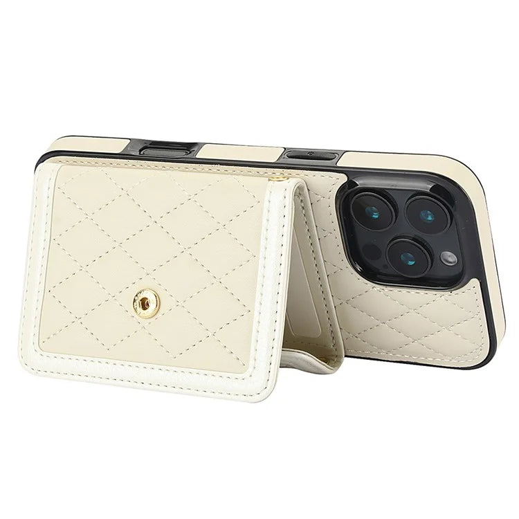 For iPhone 16 Pro Case Card Holders RFID Blocking PU Leather+TPU Phone Cover with Shoulder Strap