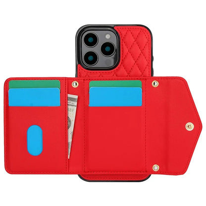 For iPhone 16 Pro Case Card Holders RFID Blocking PU Leather+TPU Phone Cover with Shoulder Strap