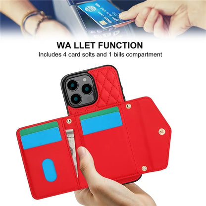 For iPhone 16 Pro Case Card Holders RFID Blocking PU Leather+TPU Phone Cover with Shoulder Strap
