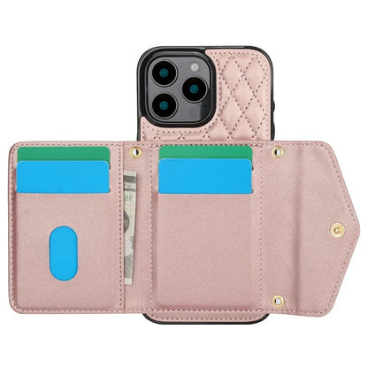 For iPhone 16 Pro Case Card Holders RFID Blocking PU Leather+TPU Phone Cover with Shoulder Strap