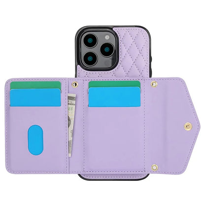 For iPhone 16 Pro Case Card Holders RFID Blocking PU Leather+TPU Phone Cover with Shoulder Strap
