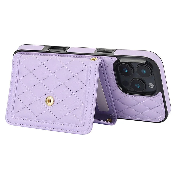 For iPhone 16 Pro Case Card Holders RFID Blocking PU Leather+TPU Phone Cover with Shoulder Strap