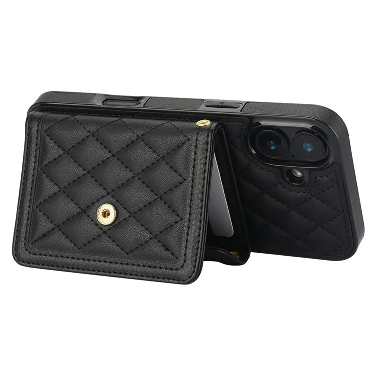 For iPhone 16 Plus Case Card Holders RFID Blocking PU Leather+TPU Phone Cover with Shoulder Strap
