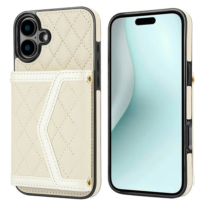For iPhone 16 Plus Case Card Holders RFID Blocking PU Leather+TPU Phone Cover with Shoulder Strap