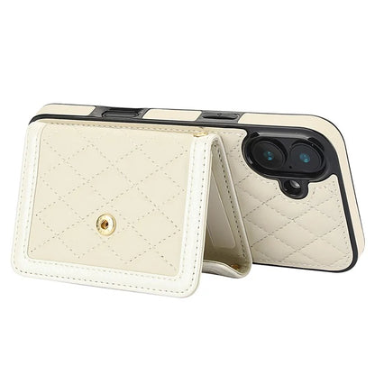 For iPhone 16 Plus Case Card Holders RFID Blocking PU Leather+TPU Phone Cover with Shoulder Strap