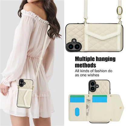 For iPhone 16 Plus Case Card Holders RFID Blocking PU Leather+TPU Phone Cover with Shoulder Strap
