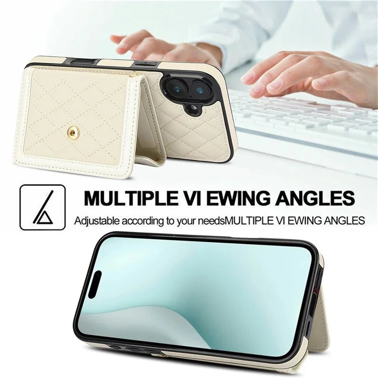 For iPhone 16 Plus Case Card Holders RFID Blocking PU Leather+TPU Phone Cover with Shoulder Strap