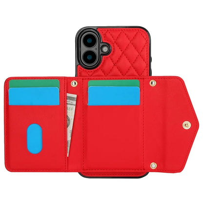 For iPhone 16 Plus Case Card Holders RFID Blocking PU Leather+TPU Phone Cover with Shoulder Strap
