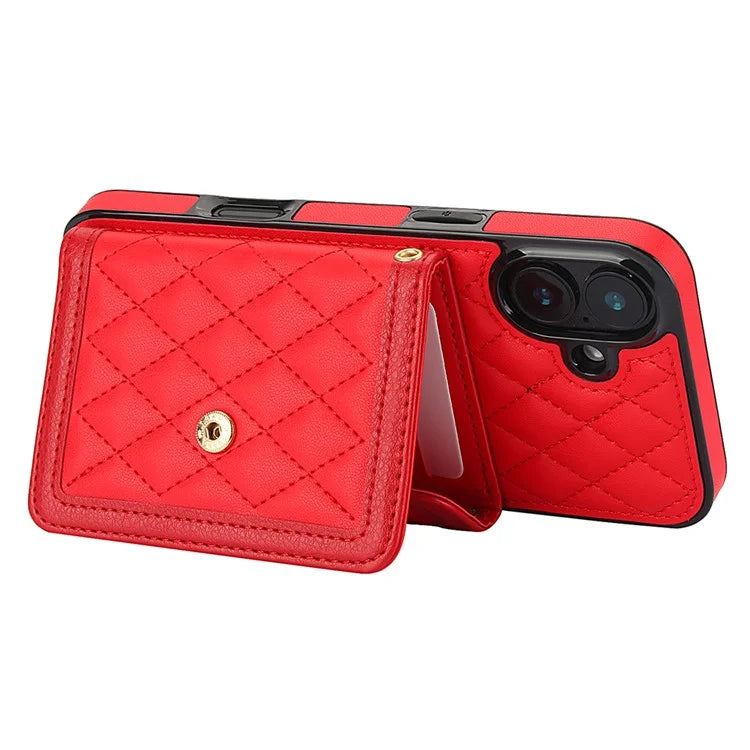 For iPhone 16 Plus Case Card Holders RFID Blocking PU Leather+TPU Phone Cover with Shoulder Strap
