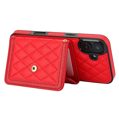 For iPhone 16 Plus Case Card Holders RFID Blocking PU Leather+TPU Phone Cover with Shoulder Strap