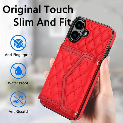 For iPhone 16 Plus Case Card Holders RFID Blocking PU Leather+TPU Phone Cover with Shoulder Strap