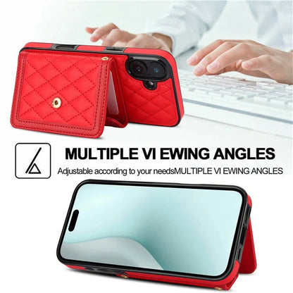 For iPhone 16 Plus Case Card Holders RFID Blocking PU Leather+TPU Phone Cover with Shoulder Strap