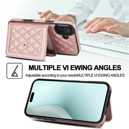 For iPhone 16 Plus Case Card Holders RFID Blocking PU Leather+TPU Phone Cover with Shoulder Strap