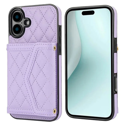 For iPhone 16 Plus Case Card Holders RFID Blocking PU Leather+TPU Phone Cover with Shoulder Strap
