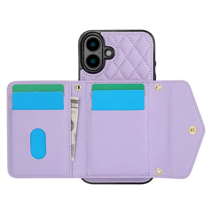 For iPhone 16 Plus Case Card Holders RFID Blocking PU Leather+TPU Phone Cover with Shoulder Strap