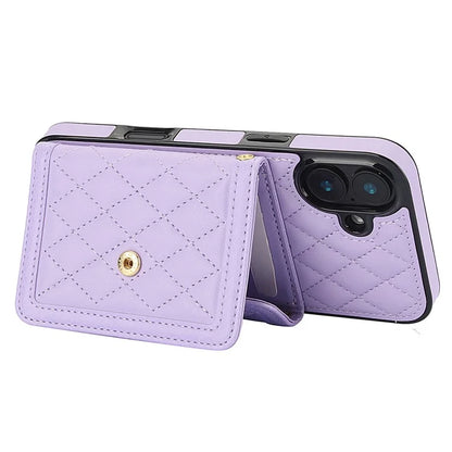 For iPhone 16 Plus Case Card Holders RFID Blocking PU Leather+TPU Phone Cover with Shoulder Strap