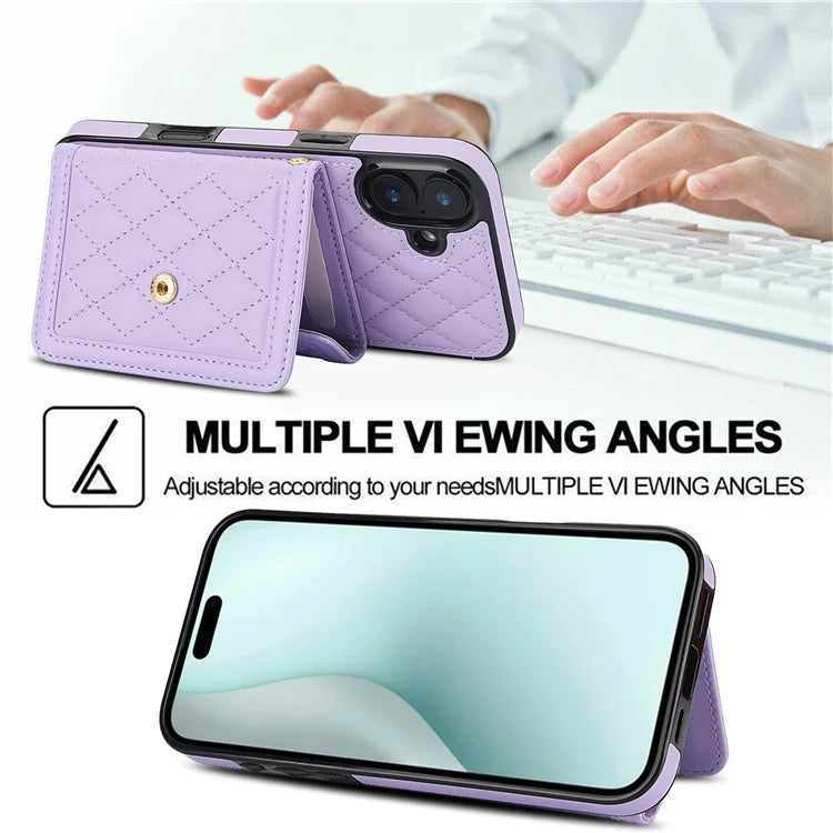 For iPhone 16 Plus Case Card Holders RFID Blocking PU Leather+TPU Phone Cover with Shoulder Strap