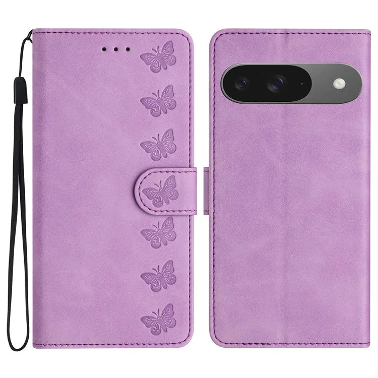 For Google Pixel 9 / Pixel 9 Pro Case Imprinted Butterfly Leather Wallet Phone Cover