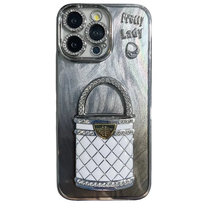 For iPhone 15 Pro Max Case Mirror Kickstand TPU+PC Shiny Protective Back Cover