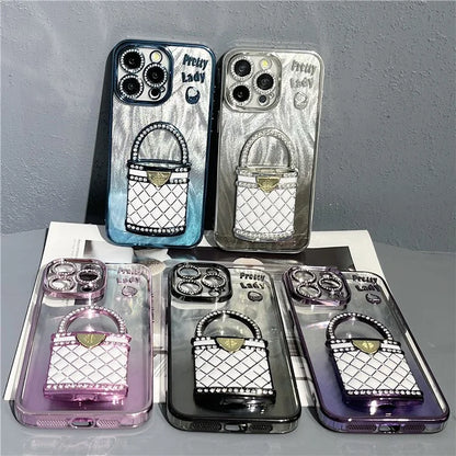 For iPhone 15 Pro Max Case Mirror Kickstand TPU+PC Shiny Protective Back Cover