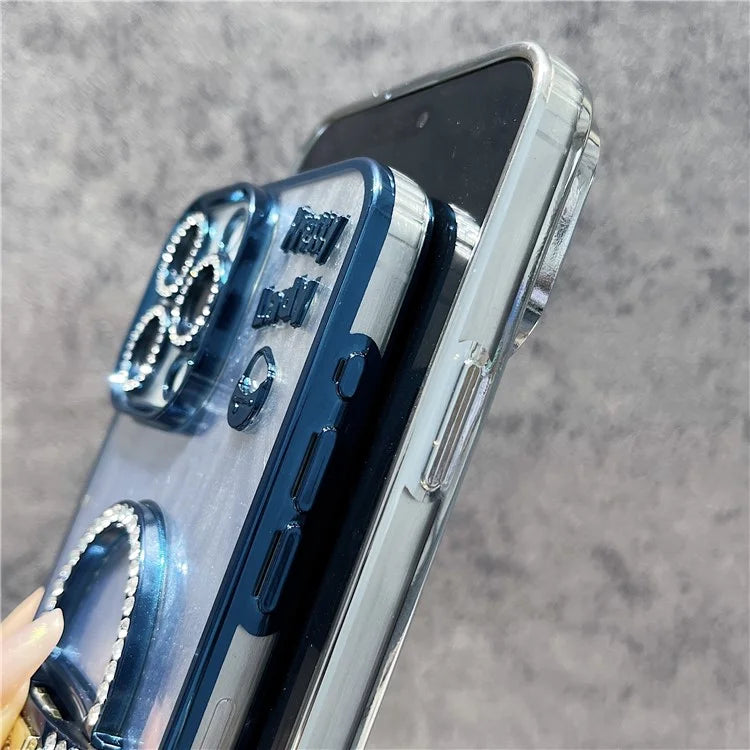 For iPhone 16 Pro Case Mirror Kickstand TPU+PC Shiny Protective Back Cover