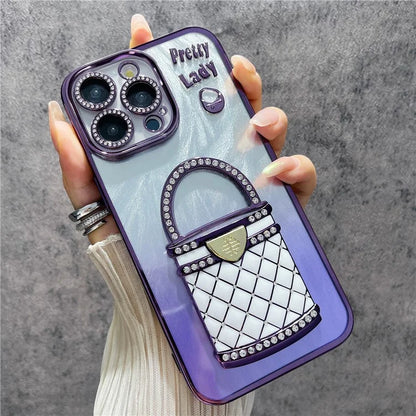 For iPhone 16 Pro Case Mirror Kickstand TPU+PC Shiny Protective Back Cover