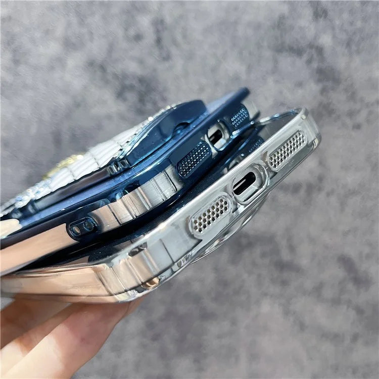 For iPhone 16 Pro Case Mirror Kickstand TPU+PC Shiny Protective Back Cover