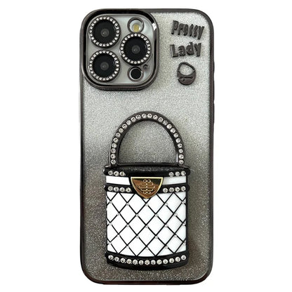 For iPhone 15 Pro Max Case Mirror Kickstand TPU+PC Gradient Glitter Phone Cover
