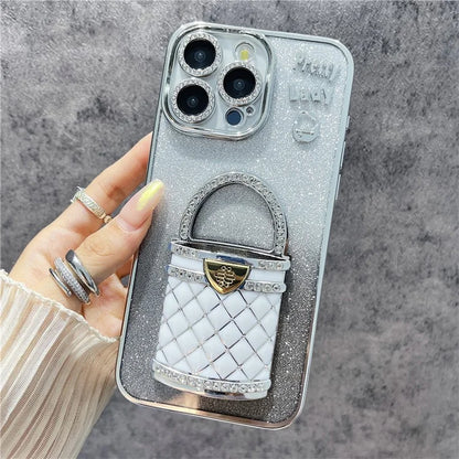 For iPhone 15 Pro Max Case Mirror Kickstand TPU+PC Gradient Glitter Phone Cover