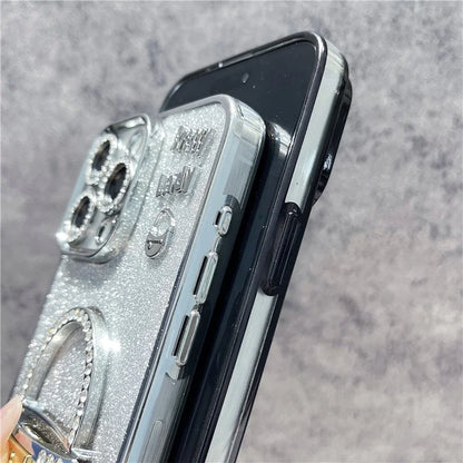 For iPhone 15 Pro Max Case Mirror Kickstand TPU+PC Gradient Glitter Phone Cover