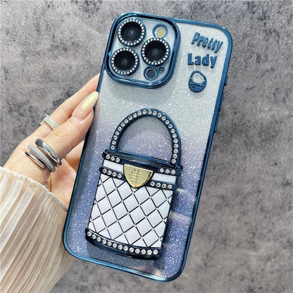 For iPhone 15 Pro Max Case Mirror Kickstand TPU+PC Gradient Glitter Phone Cover