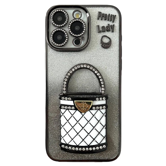 For iPhone 16 Pro Max Case Mirror Kickstand TPU+PC Gradient Glitter Phone Cover