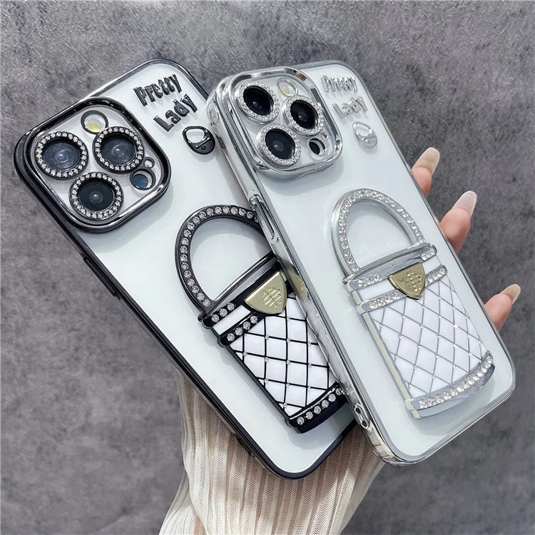 For iPhone 15 Pro Case Mirror Kickstand TPU+PC Mobile Back Cover Design