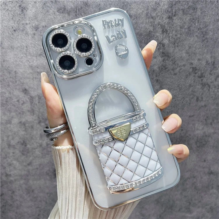 For iPhone 15 Pro Case Mirror Kickstand TPU+PC Mobile Back Cover Design