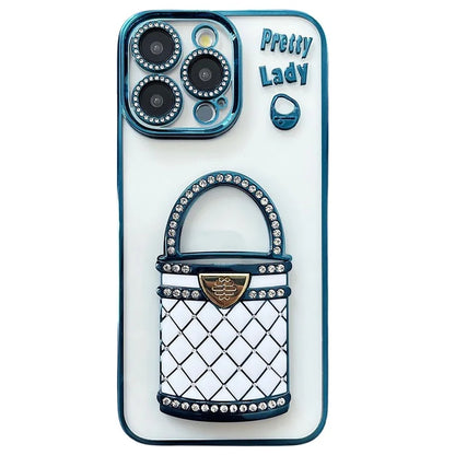 For iPhone 15 Pro Max Case Mirror Kickstand TPU+PC Mobile Back Cover Design