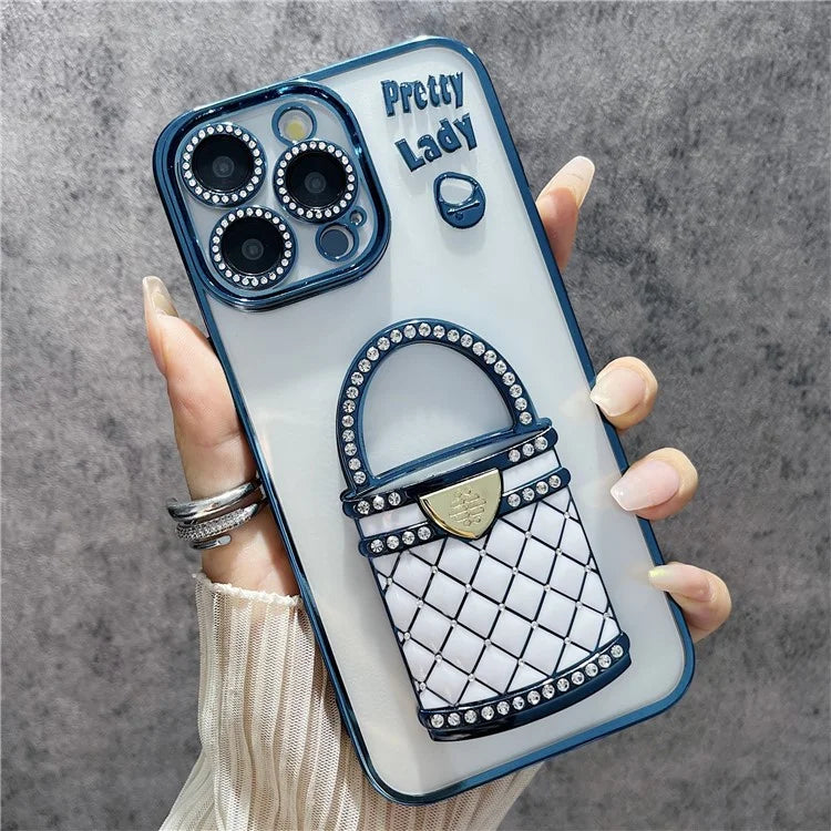 For iPhone 15 Pro Max Case Mirror Kickstand TPU+PC Mobile Back Cover Design
