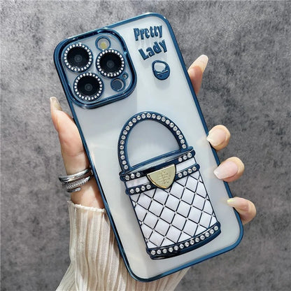 For iPhone 15 Pro Max Case Mirror Kickstand TPU+PC Mobile Back Cover Design