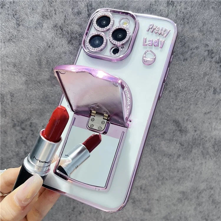 For iPhone 15 Pro Max Case Mirror Kickstand TPU+PC Mobile Back Cover Design