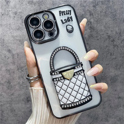 For iPhone 15 Pro Max Case Mirror Kickstand TPU+PC Mobile Back Cover Design