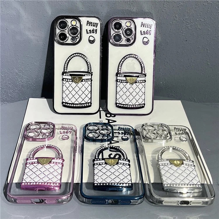 For iPhone 15 Pro Max Case Mirror Kickstand TPU+PC Mobile Back Cover Design