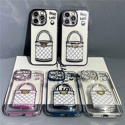 For iPhone 15 Pro Max Case Mirror Kickstand TPU+PC Mobile Back Cover Design